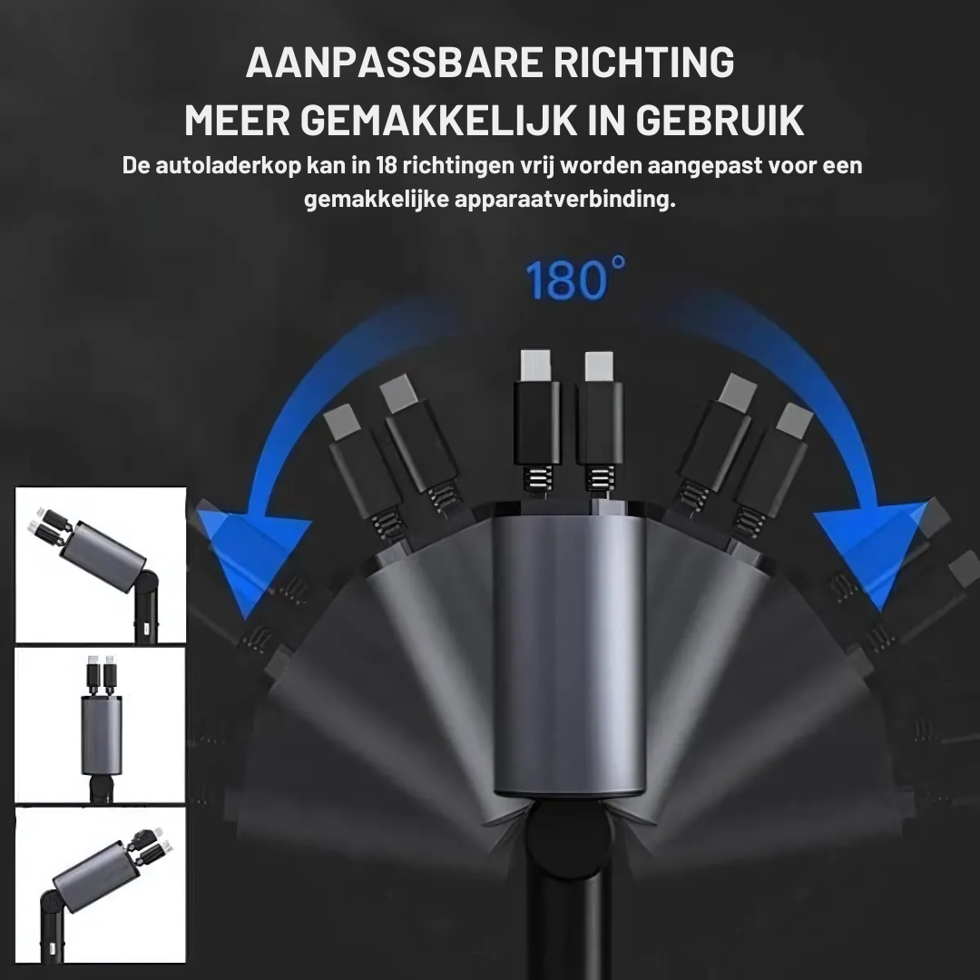 ChargeMate™ Retract – Autolader met Intrekbare Kabel & Snellaadfunctie