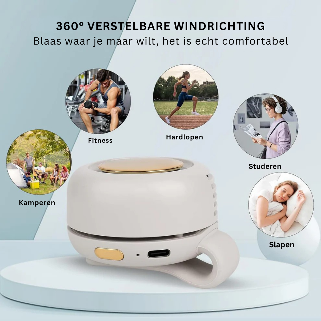 BreezeClip™ Pro – Stille & Draagbare Mini Ventilator met Klem