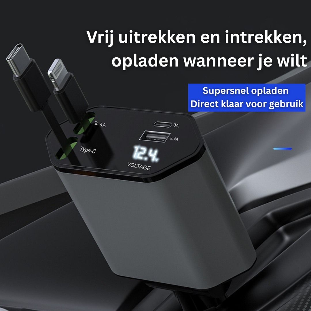 ChargeMate™ Retract – Autolader met Intrekbare Kabel & Snellaadfunctie