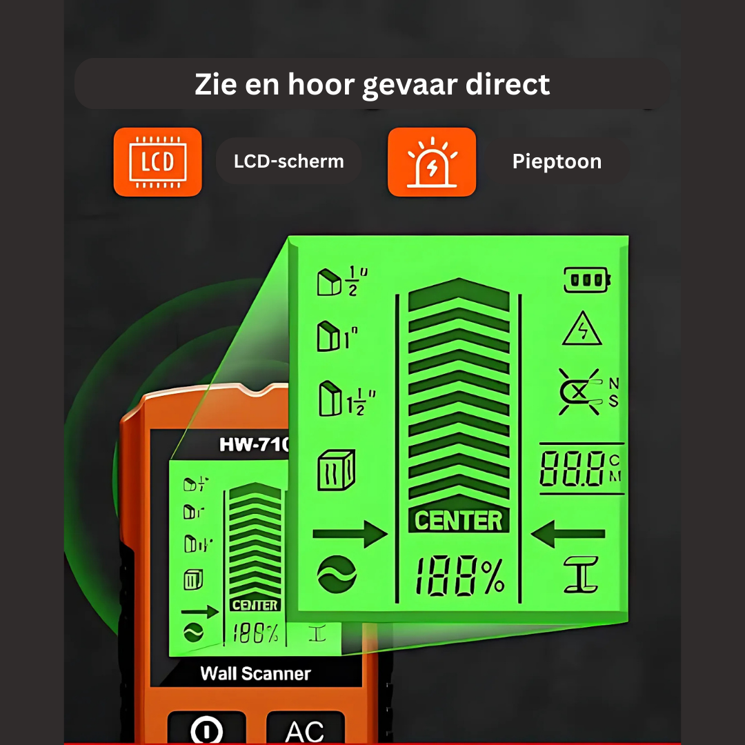 WallScan™ Pro – Multifunctionele Detector voor Metaal, Hout & Kabels