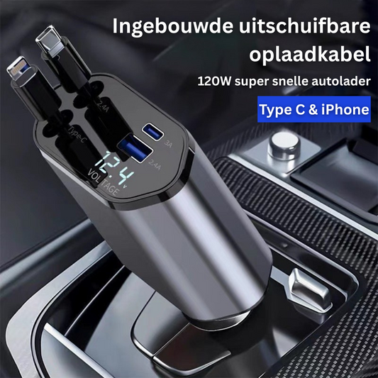 ChargeMate™ Retract – Autolader met Intrekbare Kabel & Snellaadfunctie