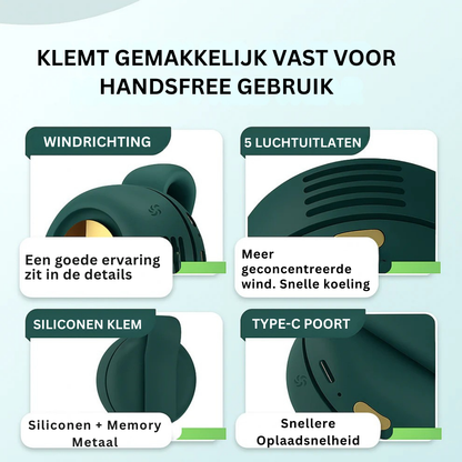 BreezeClip™ Pro – Stille & Draagbare Mini Ventilator met Klem